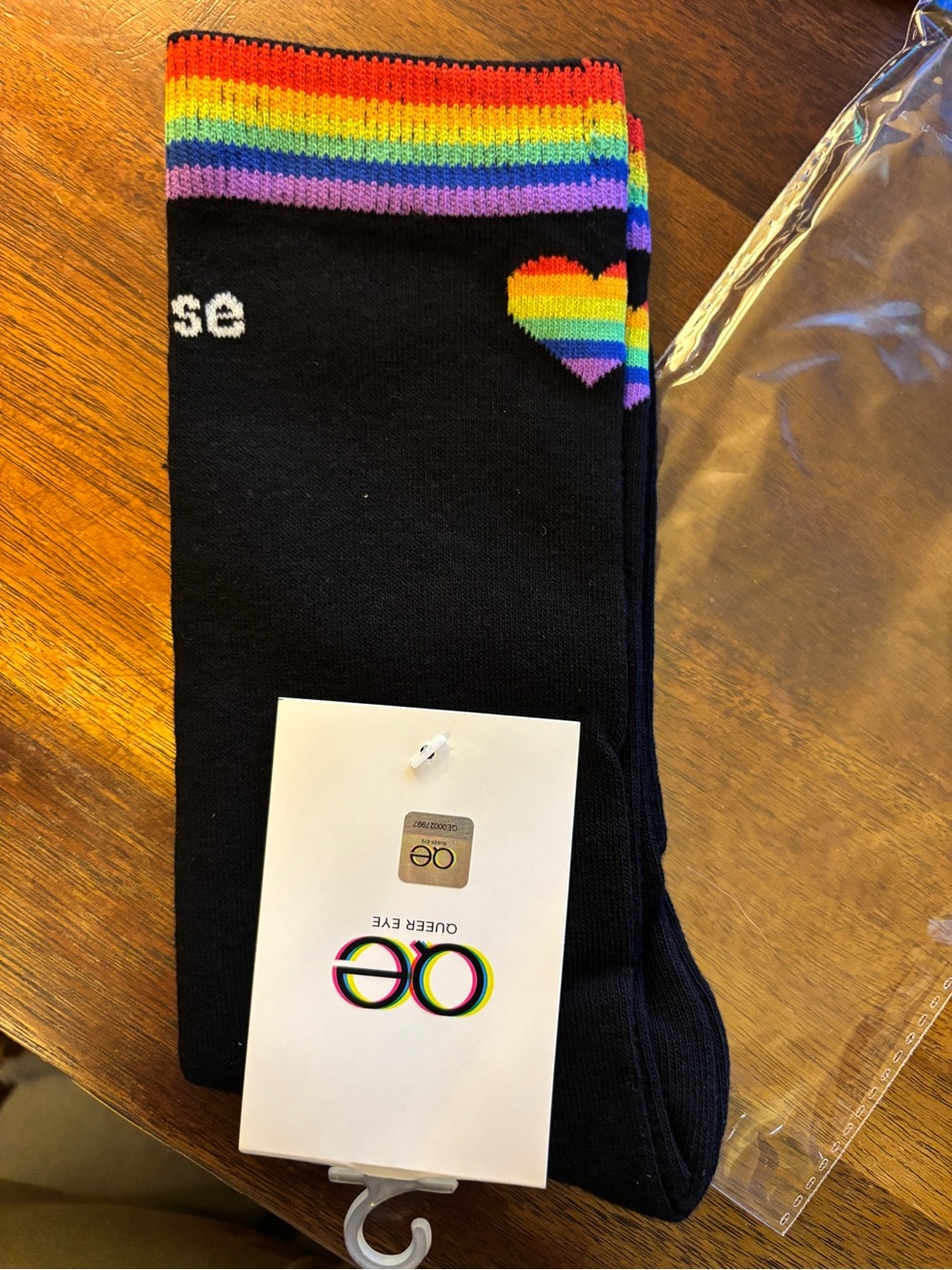Black Pride Heart Crew Socks with Rainbow Cuff